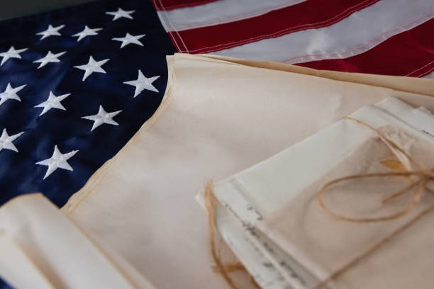 istock Legal documents arranged on American flag 801046598