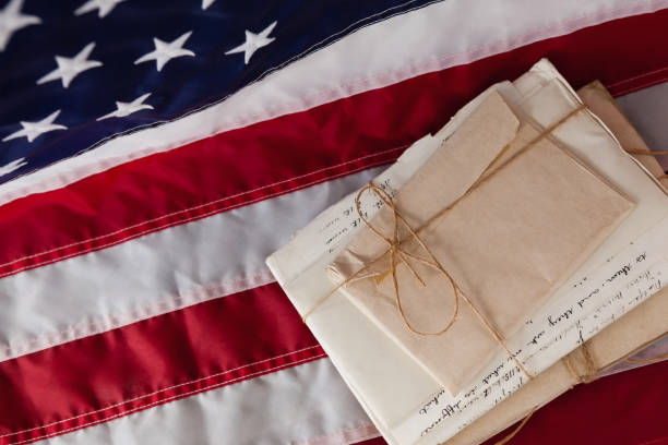 istock Legal documents arranged on American flag 801048734