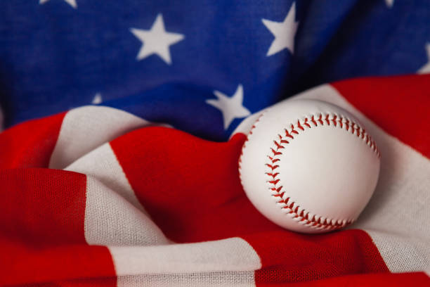 istock Baseball ball on American flag 801054606