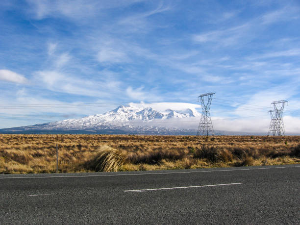 Volcanic landscape of the Tongariro National Park in New Zealand. Walking track.