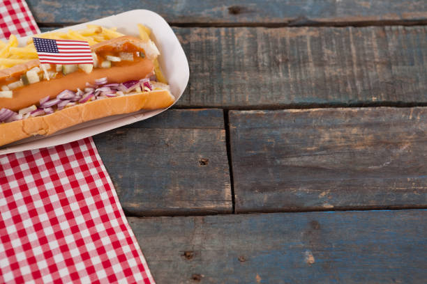 istock Hot dogs decorated with 4th july theme 801074810