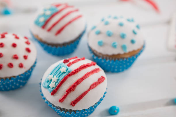istock Close-up of cupcakes decorated with 4th july theme 801077328