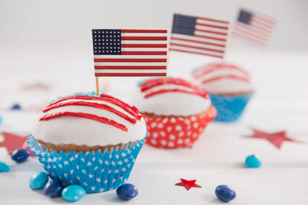 istock Close-up of cupcakes decorated with 4th july theme 801077422