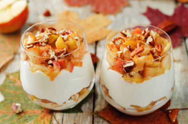 istock Caramelized apples pecan greek yogurt parfait 801077628