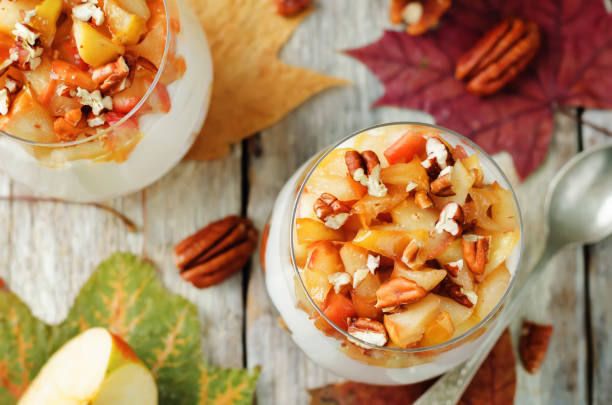 istock Caramelized apples pecan greek yogurt parfait 801077634