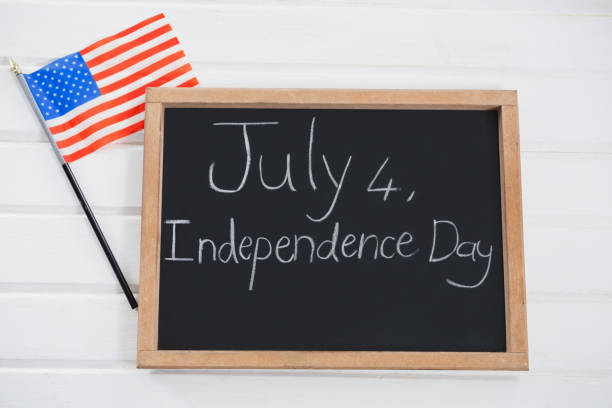 istock Slate with text and an American flag on wooden table 801089704