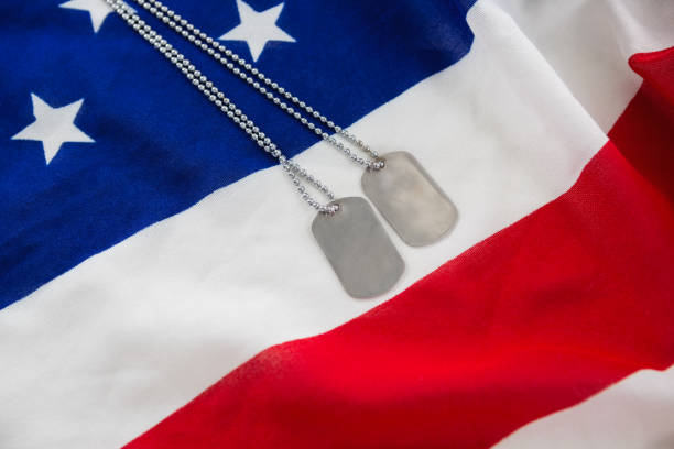 istock Dog tag chain on an American flag 801089888