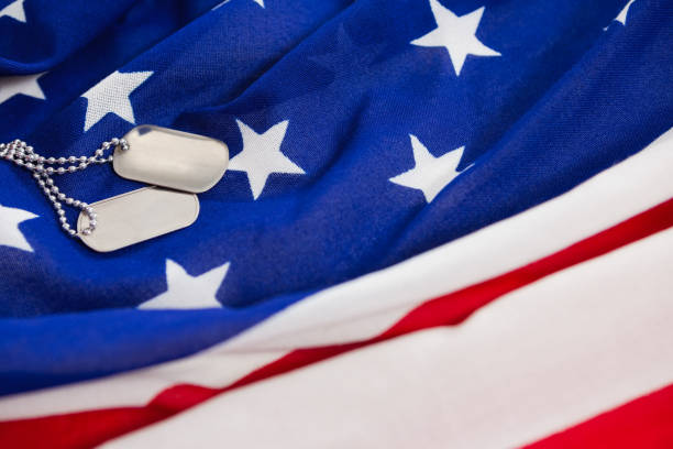 istock Dog tag chain on an American flag 801089968
