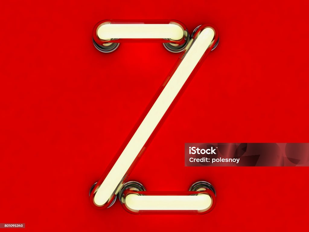 Neon tube letter on red background. 3D rendering Abstract Stock Photo