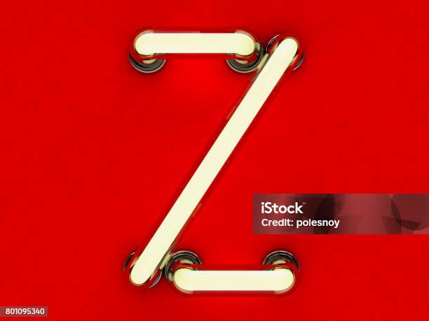 Neon Tube Letter On Red Background 3d Rendering Stock Photo - Download Image Now - Abstract, Advertisement, Alphabet