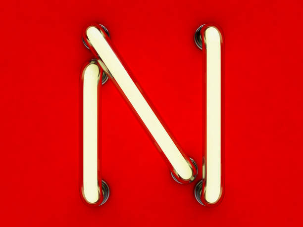 Neon tube letter on red background. 3D rendering