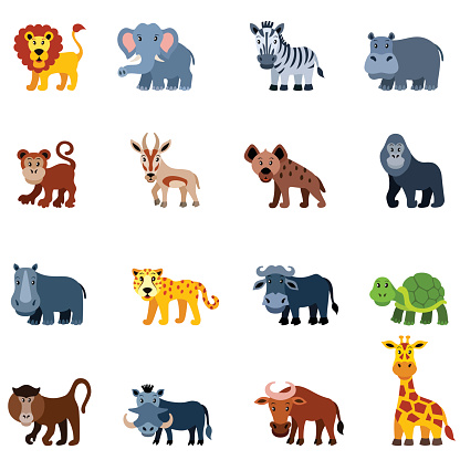 African Wild Animals Icon Set