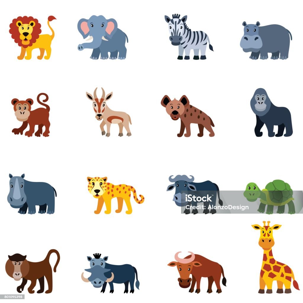African Wild Animals Stock Illustration - Download Image Now - Animal,  Illustration, Elephant - iStock