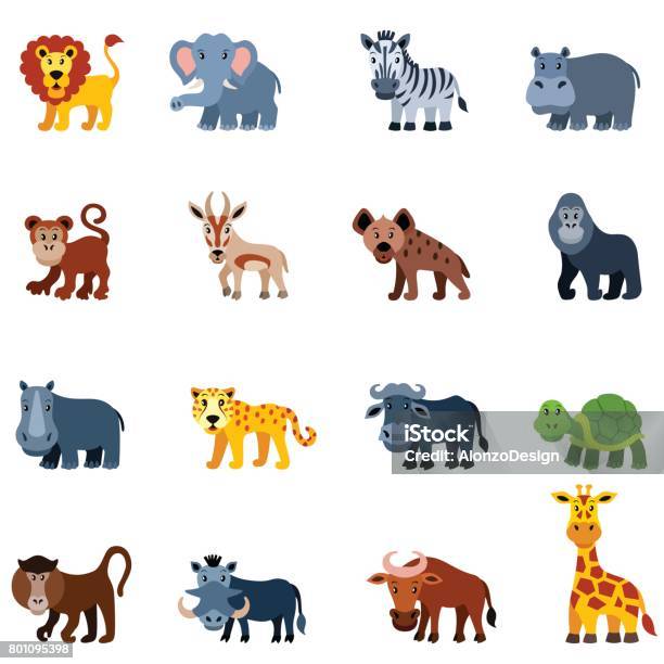 African Wild Animals Stock Illustration - Download Image Now - Animal, Illustration, Cartoon