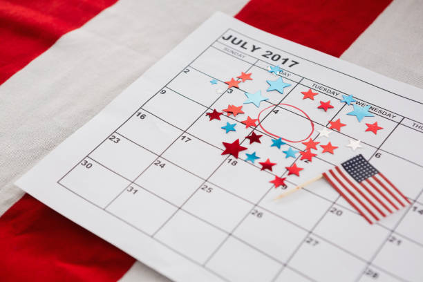istock Calendar marked with star shape decoration and American flag 801102642