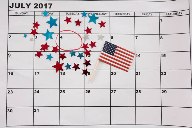 istock Calendar marked with star shape decoration and American flag 801102654