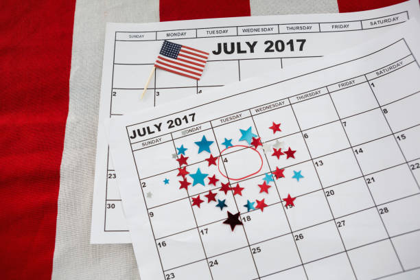 istock Calendar marked with star shape decoration and American flag 801102682