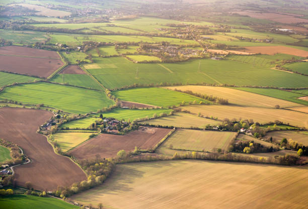 istock Aerial view on field plots in contrasting colours 801103120