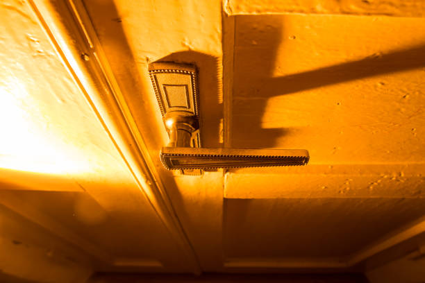 istock Old pen on the door in golden light 801105412