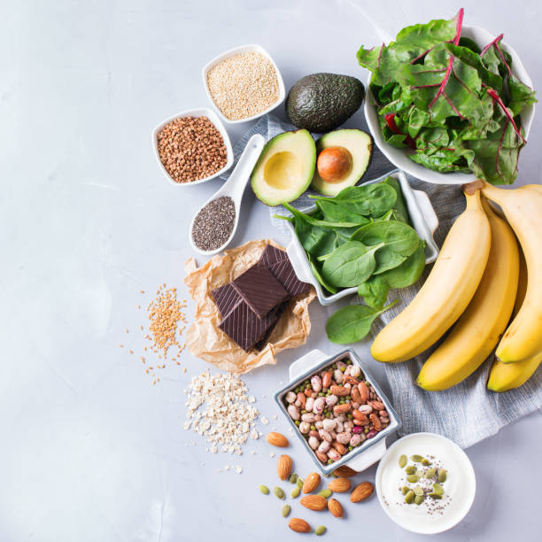 istock Assortment of healthy high magnesium sources food 801110614