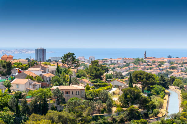 Beautiful high angle view of the city of Marseille on a perfect cloudless day.