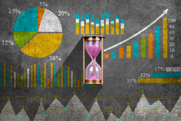 gráfico de negócios em chalkboard - stock market stock ticker board stock market data finance - fotografias e filmes do acervo