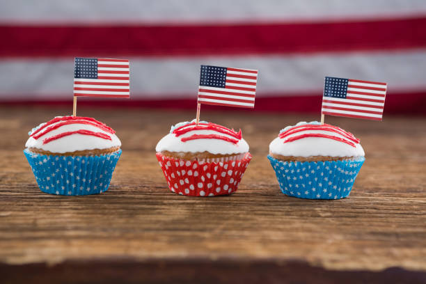 istock Patriotic cupcake with American flag 801121038