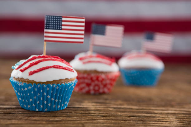 istock Patriotic cupcake with American flag 801121058