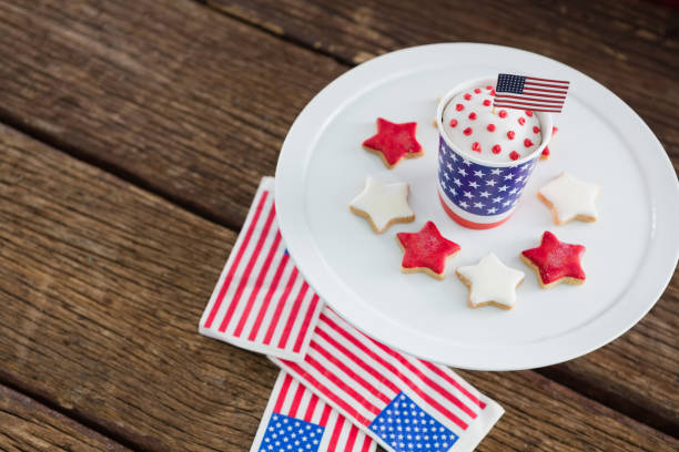 istock Patriotic coffee with American flag 801121370