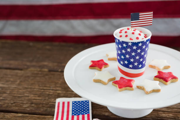 istock Patriotic coffee with American flag 801121394