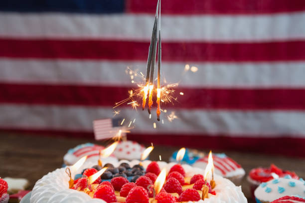 istock Patriotic 4th of july cake and cupcake 801121628