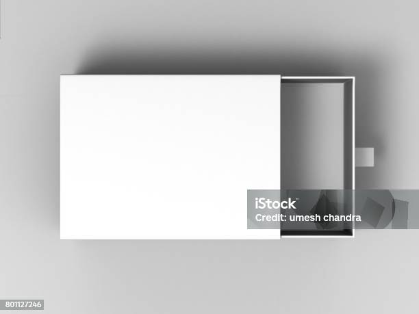 Realistic Package Cardboard Sliding Box On Grey Background For Small Items Matches And Other Things Stock Photo - Download Image Now