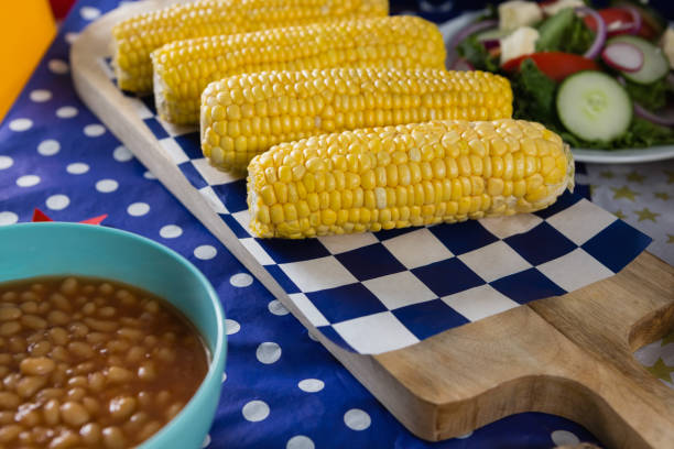 Grilled sweet corn at a food market stall in Mazatlan, Mexico.