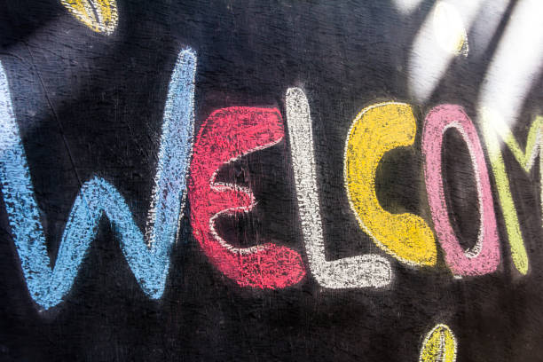 istock Welcome handwritten with chalk on blackboard 801142610