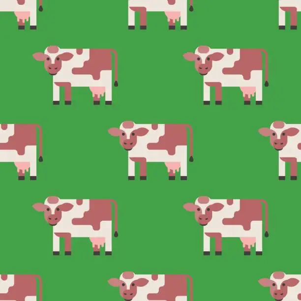 Vector illustration of Cow farm animal character vector illustration cattle mammal nature wild beef agriculture seamless pattern