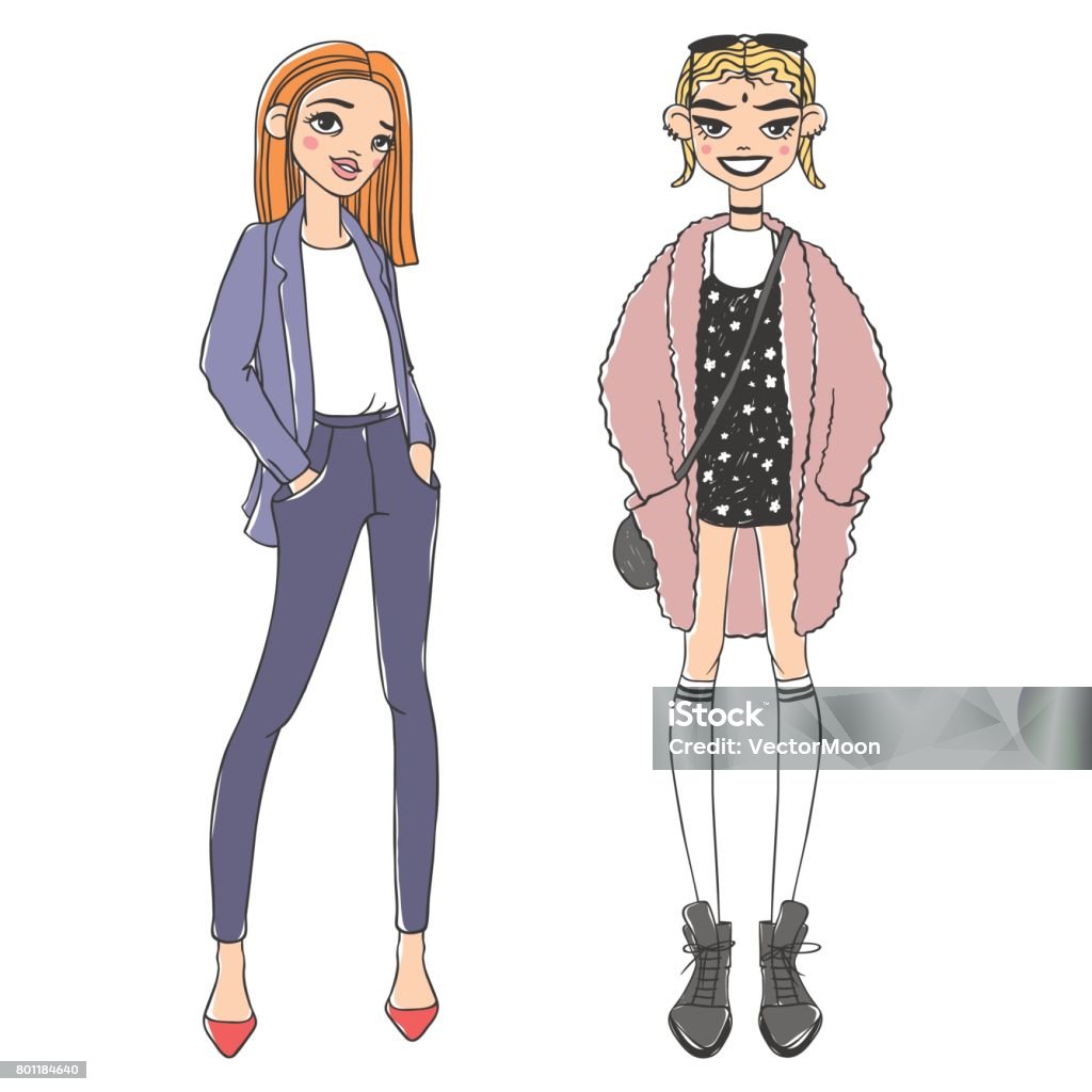 Fashion look girl beautiful girl woman female pretty young model style lady character vector illustration Fashion look girl beautiful girl woman female pretty young model style lady character glamour cute vector illustration. Attractive dress lifestyle sketch person. Adult stock vector