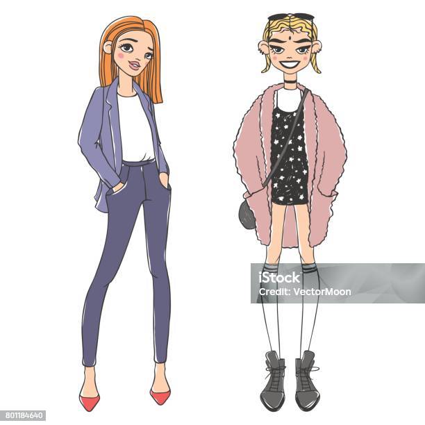 Fashion Look Girl Beautiful Girl Woman Female Pretty Young Model Style Lady Character Vector Illustration Stock Illustration - Download Image Now