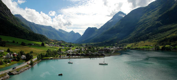 istock Panorama view of Olden, Norway. 801184754