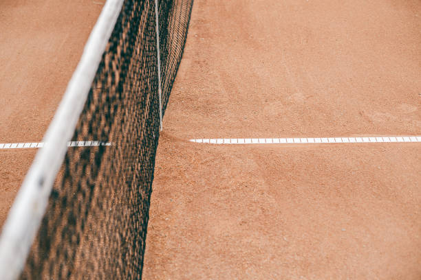 istock Tennis court with a grid for professional games. 801200918