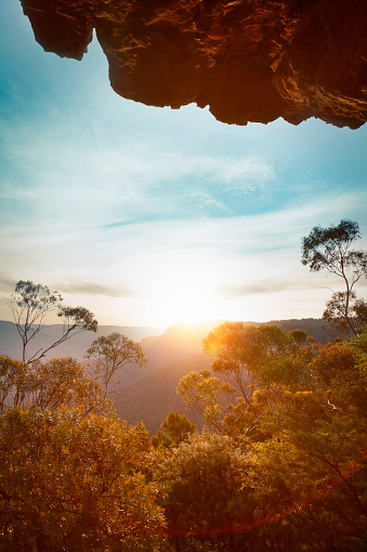 Sunset in the Blue mountains national park in Australia