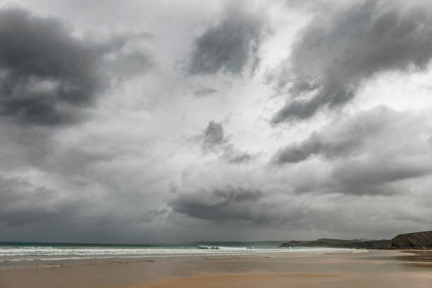 istock Overcast Windy June day views across Newquay town beaches 801224578