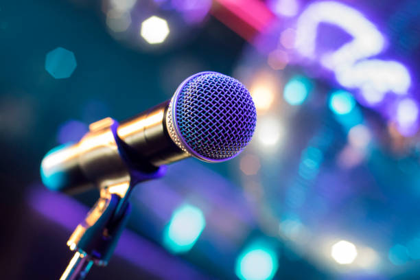 istock Music microphone close up focus with colorful background 801227768