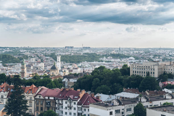 istock Panoramic aerial view of Lviv 801230850