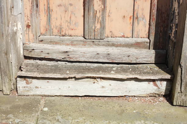 istock Doorstep, rotten old wooden door 801230974