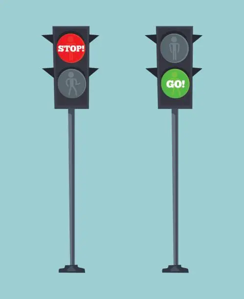 Vector illustration of Traffic lights stop red and go green sign