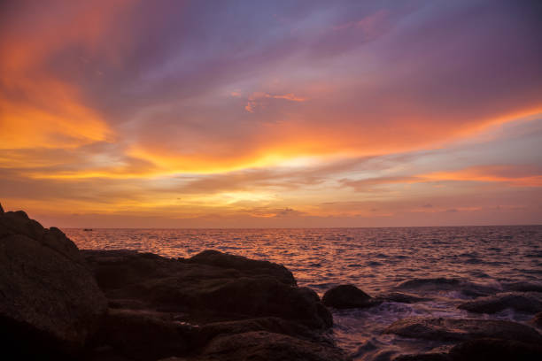 Sunset on tropical beach stock photo