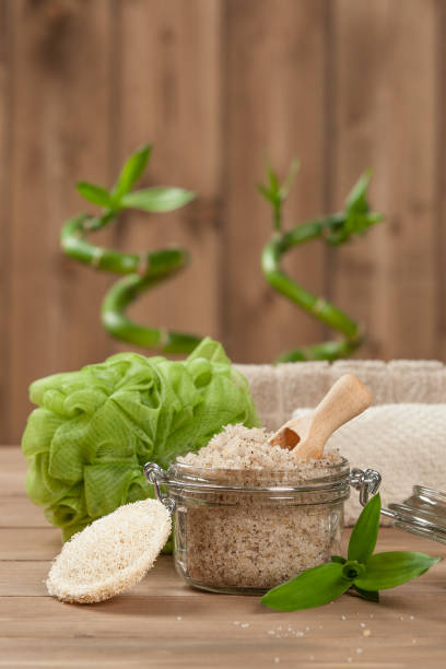 istock Handmade Scrub With Coffee, Lemon And Argan Oil. Towels, Spa Set 801260822