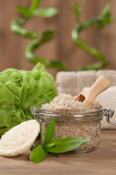 istock Handmade Scrub With Coffee, Lemon And Argan Oil. Towels, Spa Set 801261056