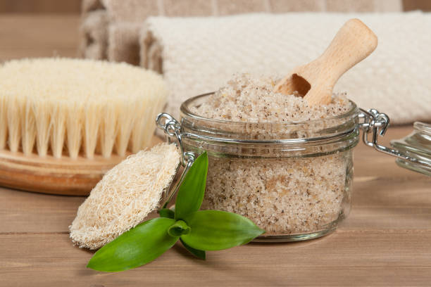 istock Handmade Scrub With Coffee, Lemon And Argan Oil. Towels, Spa Set 801261072