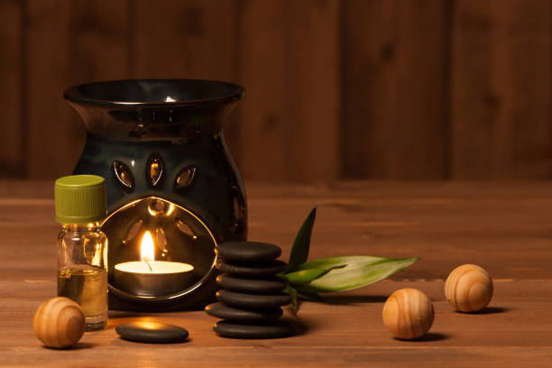 istock Aroma Lamp With Burning Candle. Aromatherapy. Essential Oil. Spa 801264134